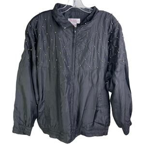 Rhoda Lynne Vintage Jacket Wns‎ Size L Black Silk Shoulder Pads Gold Beaded 90's